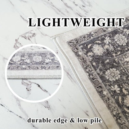 Hallway 4x8 Washable Runner Rug: Oriental Stain Resistant Entryway Kitchen Rug Farmhouse Soft Carpet for Bathroom Bedroom Thin Laundry Room Floor Mat with Non Slip Backing for Pets Family(4x8,Grey)