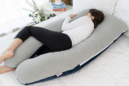Meiz Pregnancy Pillow - Full Body Cooling Pillow with Reversible Jersey & Velvet Covers | Blue & Grey