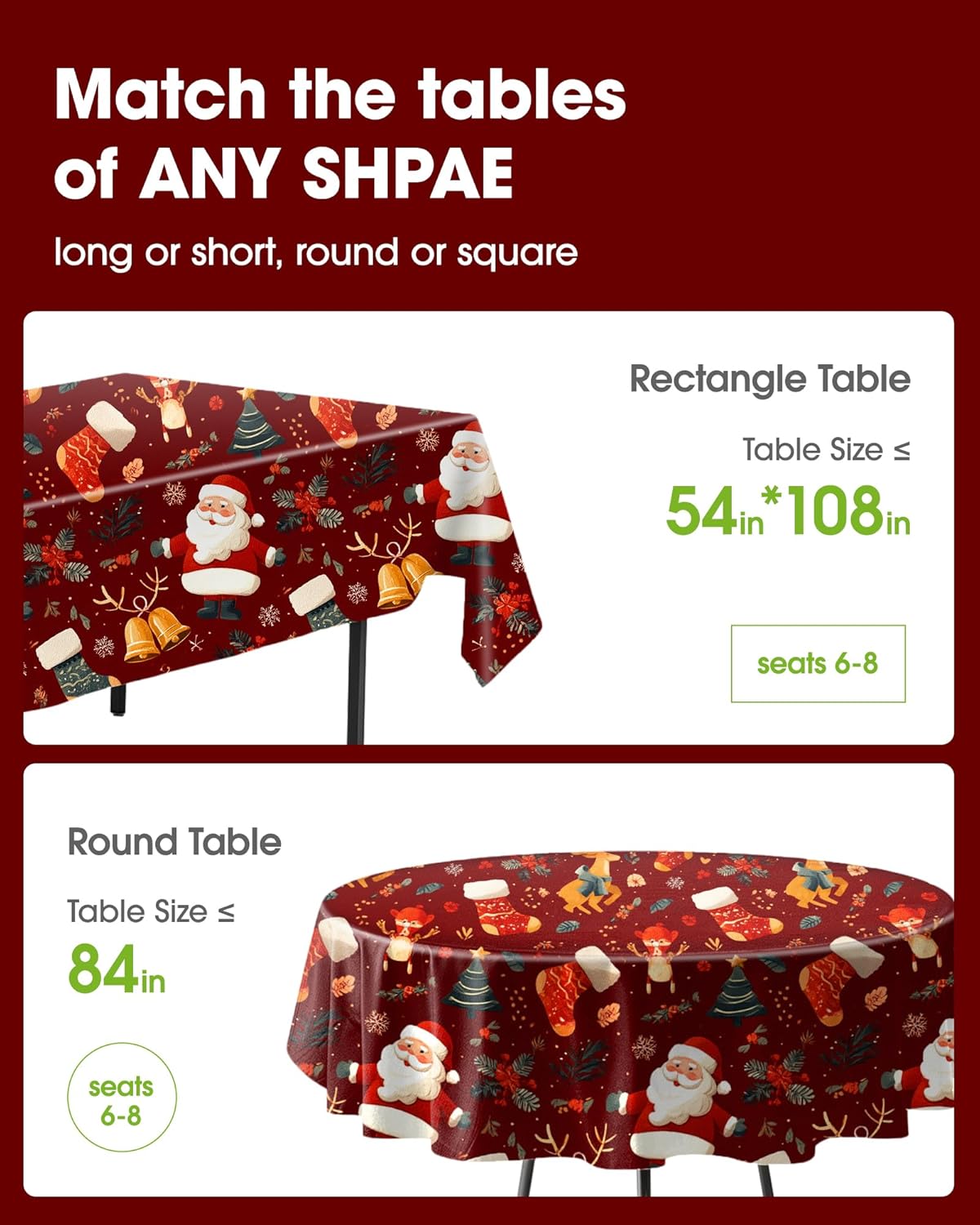Pureegg Disposable Plastic Tablecloths - Sturdy Leakproof Covers for Parties & Weddings | 54 x 108 Inch, Christmas Red (8 Pack)