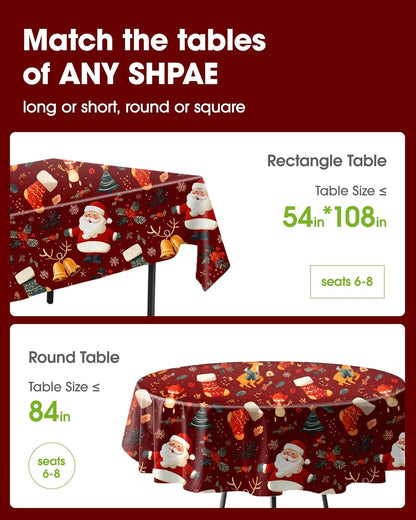Pureegg Disposable Plastic Tablecloths - Sturdy Leakproof Covers for Parties & Weddings | 54 x 108 Inch, Christmas Red (8 Pack)