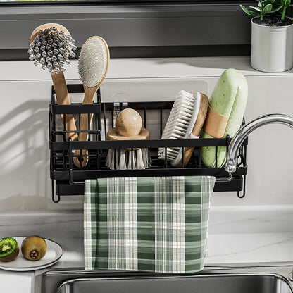 Sink Caddy Kitchen Organizer - Wall-Mounted Sponge Holder & Brush Storage | Rustproof 304 Stainless Steel