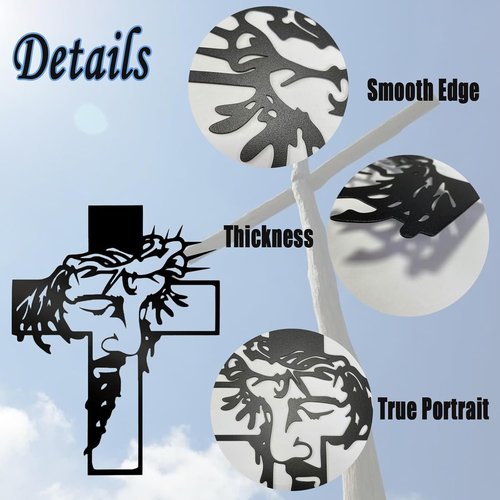 Black Jesus Wall Cross Decor - Metal Crucifix Wall Sculpture for Home & Office | 12.59 x 9.84 in