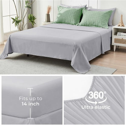 HYMOKEGE Sage Green/Light Grey Full Size Comforter Sets Seersucker 7 Pieces, All Season Luxury Bed in a Bag for Bedroom, Bedding Set with Comforter, Sheets, Pillowcases & Shams