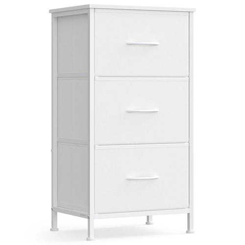 SONGMICS Dresser for Bedroom, Chest of Drawers, Steel, MDF, 3 Non-Woven Fabric Drawers, Storage Organizer Unit, Closet, Entryway, Cloud White and Snow White ULGS313W01S