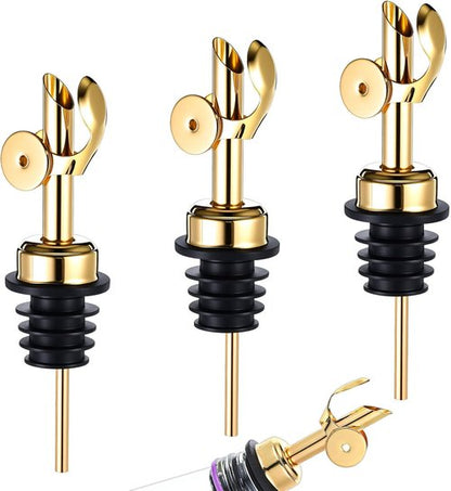 3PCS Olive Oil Dispenser Spout, Stainless Steel Liquor Pour Spout with Flip Lid, Bottle Pourers for Wine Bottles, Oil Bottles, Vinegar, Syrup and Other Liquid Bottles, Gold