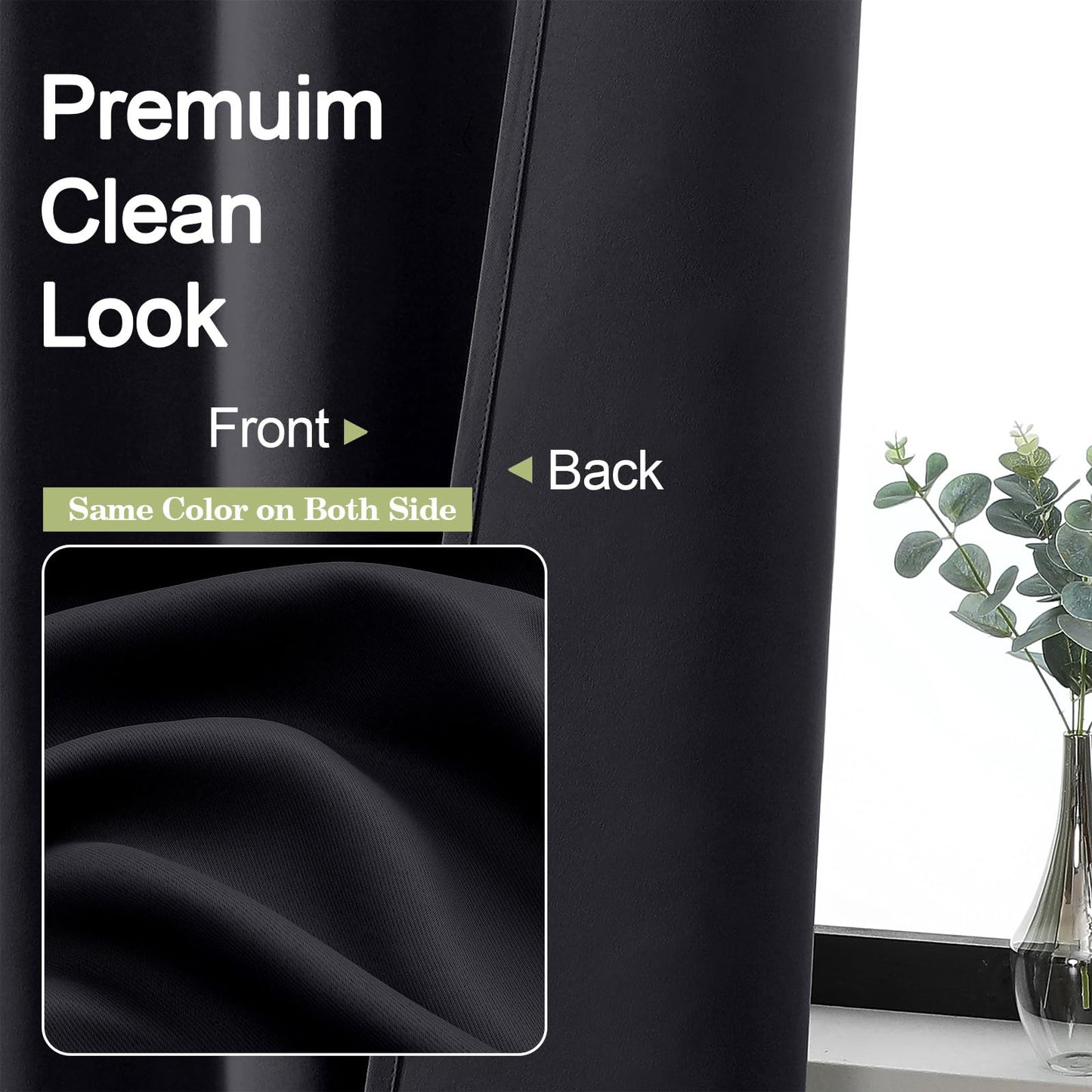 OWENIE Sally Blackout Curtains for Bedroom 63 Inch Length 2 Panels Set, Solid Thermal Insulated Room Darkening Rod Pocket Privacy Window Treatment Curtains Blackout Drapes, W40 x L63 Inch, Black