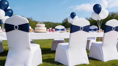 Skiennix 50 Pack Navy Blue Stretch Spandex Chair Sashes - Elastic Bows with Slider Buckles for Weddings & Events