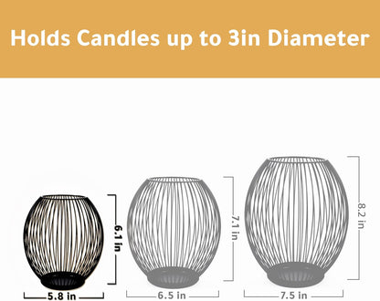 OLEEK Outdoor Candle Holders - Black Wire Pillar Holder for Patio & Table Centerpiece - Iron Lantern Decor