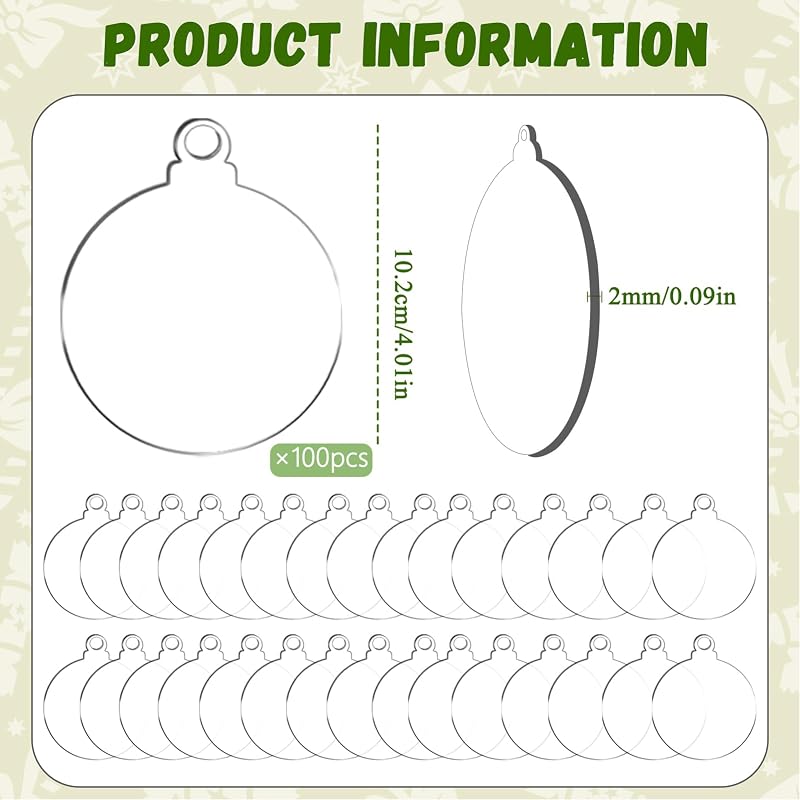 Clear Acrylic Ornament Blanks 4-Inch, 100 Pack – Variation: Clear 100pcs+4"