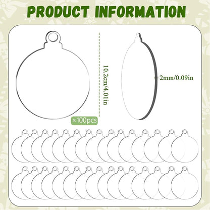 Clear Acrylic Ornament Blanks 4-Inch, 100 Pack – Variation: Clear 100pcs+4"