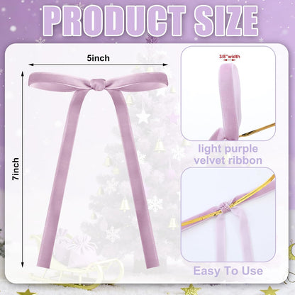 Skiennix 24 Pcs Velvet Bows - Vintage Ribbon Bows for Christmas Tree & Crafts | Light Purple, 5 x 7 Inch