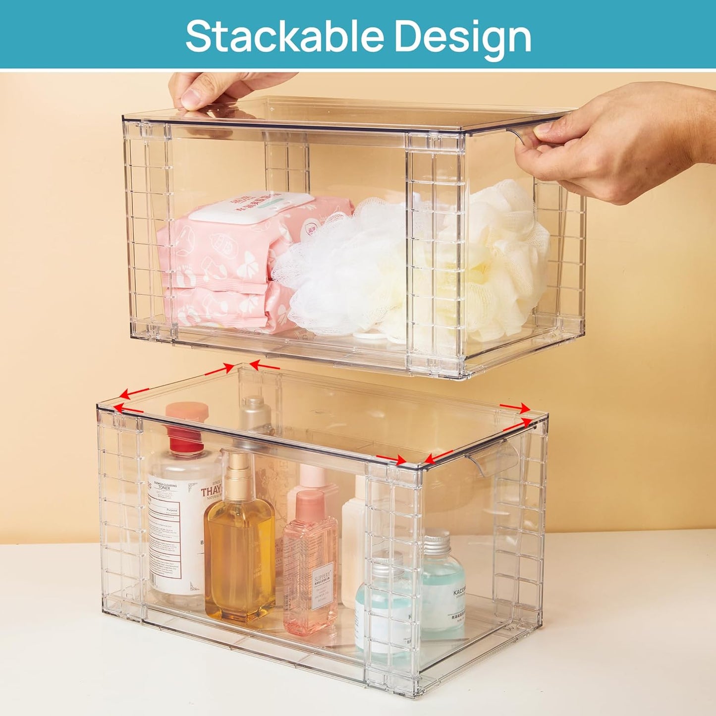 Vtopmart Stackable Makeup Organizer - 4 Pack Storage Drawers Set for Easy Access and Neat Display