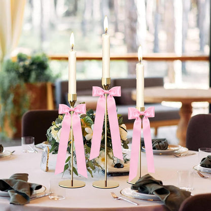 Skiennix 24-Piece Large Pink Candlestick Decoration Set - Self-Adhesive Gift Wrapping Bows | 13 Inches