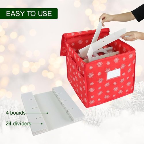 Christmas Ornament Storage Box | Store 64 Ornaments - Non-Woven, Tear-Proof Design with Adjustable Dividers