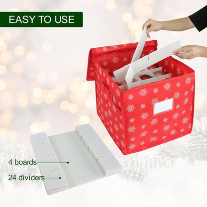 Christmas Ornament Storage Box | Store 64 Ornaments - Non-Woven, Tear-Proof Design with Adjustable Dividers