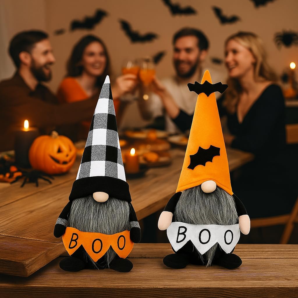 Skiennix Halloween Gnomes Decoration - 10.6'' Plush Boo & Bat Figures | Adorable Home Decor for Parties & Gifts