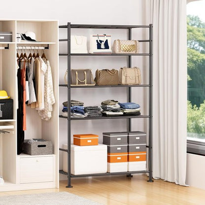 BolDuck 5-Tier Metal Shelf Organizer - Adjustable Space-Saving Storage Rack for Garage, Closet, Kitchen | 33.07”Wx12.6”Dx72.04”H, Black