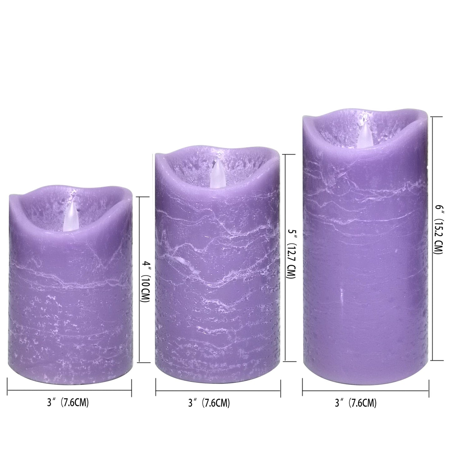 Battery Operated Flameless Led Candles Real Wax Pillar Candles with Remote Timer Electric Flickering Decorative Purple Wax Candle Lights for Halloween Christmas Home Party Decor 3 Pack 3”X 4”, 5”, 6”