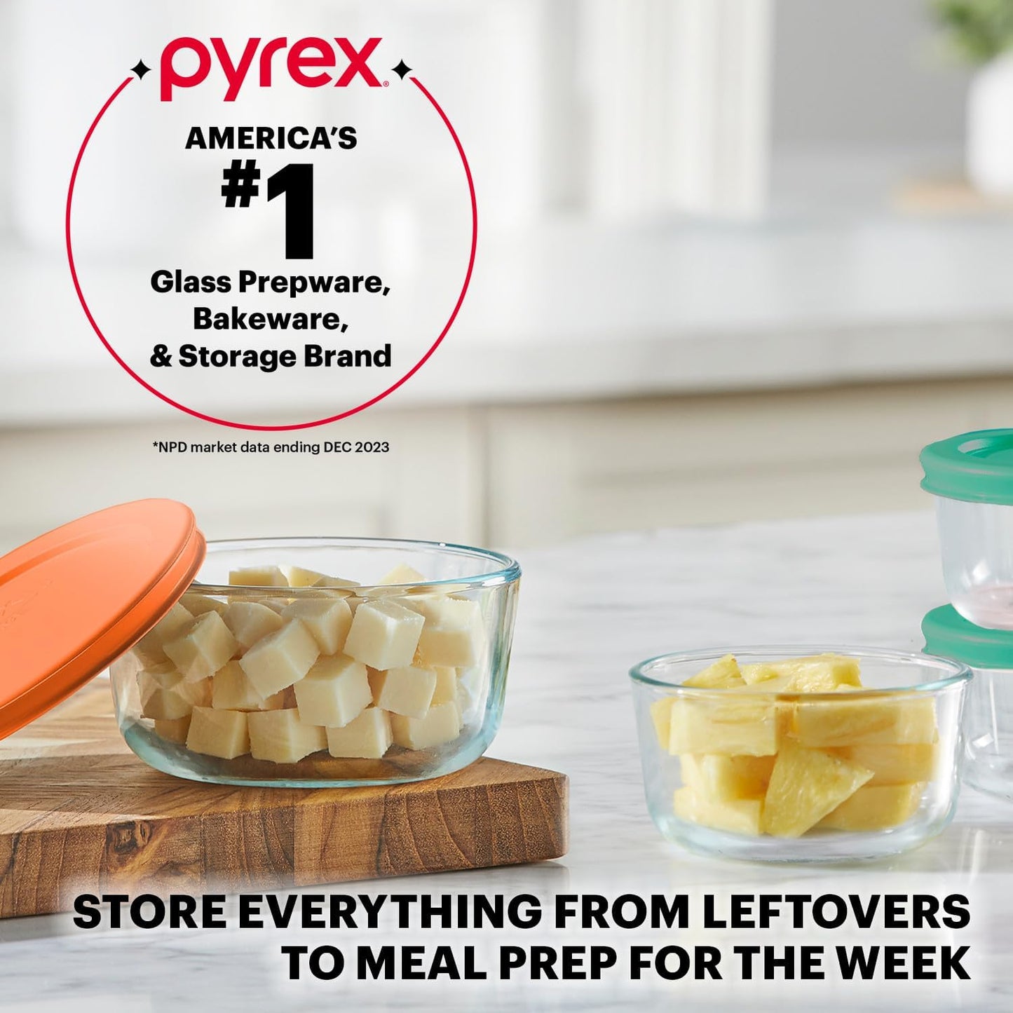 Pyrex Simply Store Small Glass Food Storage Containers Set - 8-Pack Meal Prep | BPA-Free Lids, Microwave Safe
