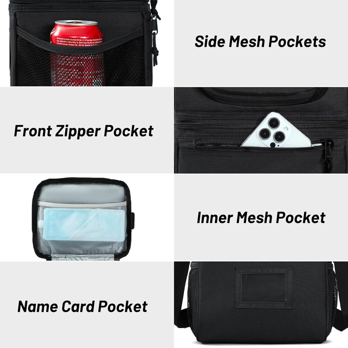 MIER Insulated Lunch Box - Dual Compartment Leakproof Cooler for Adults | Black, Medium Size