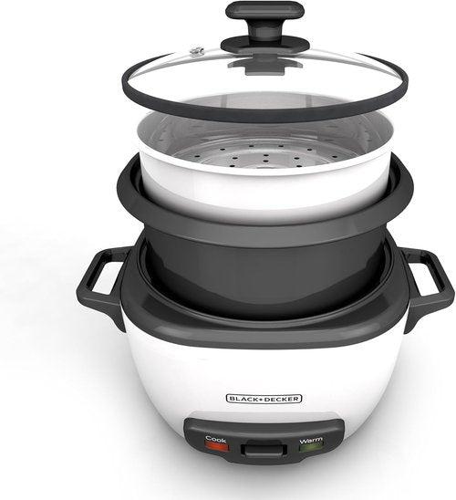 BLACK+DECKER 28-Cup Rice Cooker - Removable Non-Stick Bowl & Steaming Basket | White Finish