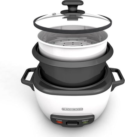 BLACK+DECKER 28-Cup Rice Cooker - Removable Non-Stick Bowl & Steaming Basket | White Finish