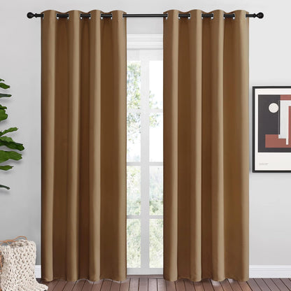 NICETOWN Blackout Curtains - Noise Reducing & Draft Blocking | 86-Inch Length, 2 Panels in Gold Brown