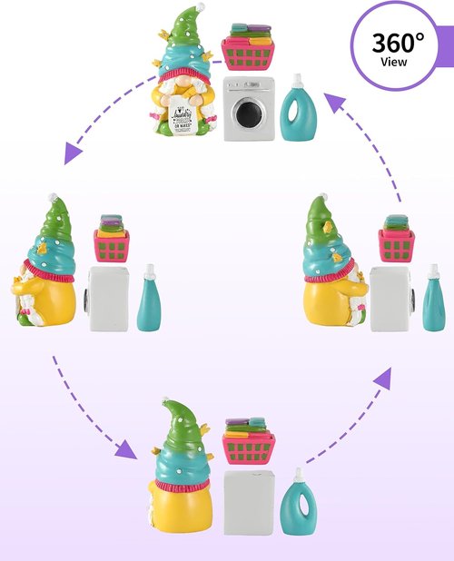 iStatue 4-Pack Resin Laundry Gnomes Figurines - Cute Spring Home Decor | Mini Gifts for Laundry Room
