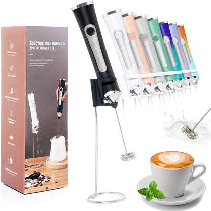Skiennix Rechargeable Milk Frother - Handheld Coffee Mixer with 3 Speeds & Stand | Black