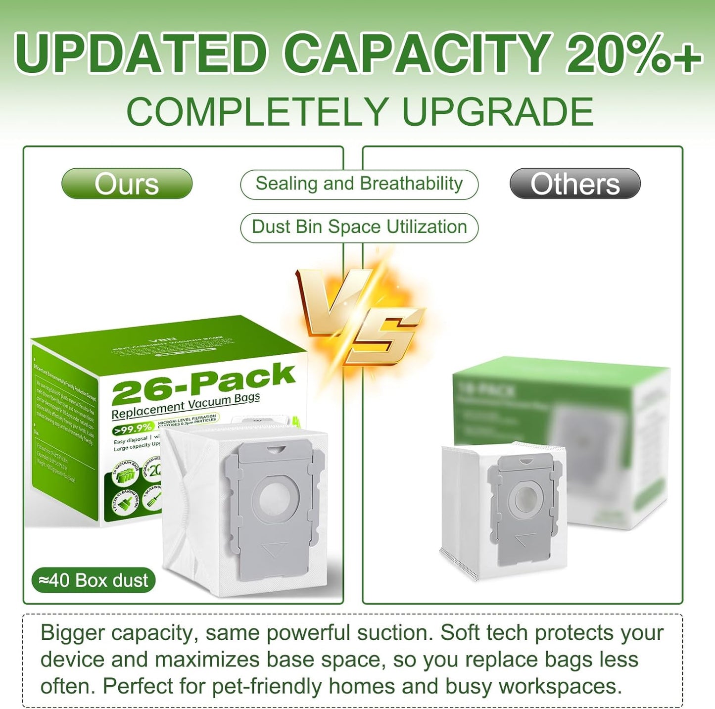 VBN 26-Pack Vacuum Bags for iRobot Roomba | Compatible with i3+, i4+, i5+, i6+, i7+, i8+, j7+, j8+, j9+, s9+