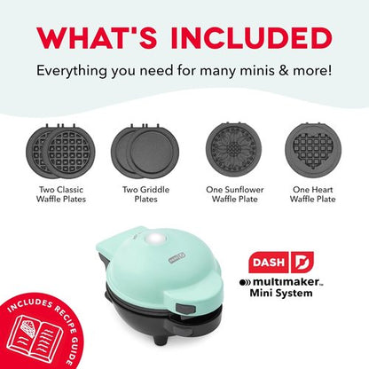 Dash MultiMaker® Mini Maker System - Compact Waffle Maker with Removable Griddle Plates - Aqua