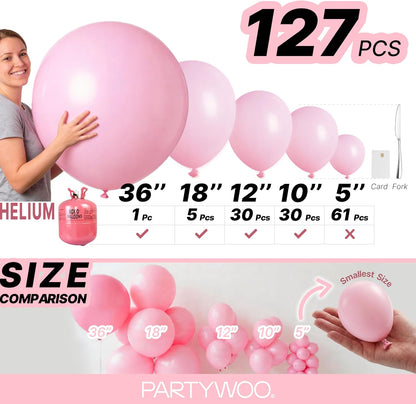 PartyWoo Baby Pink Balloons - 127-Piece Pastel Arch Kit for Gender Reveal & Birthday Decor | 5-36 Inch Sizes