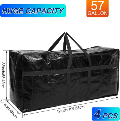 Windyun Extra Large Moving Bags - 57 Gallon Heavy Duty Storage Tote with Strong Zipper Handle | Black, 4 Pack