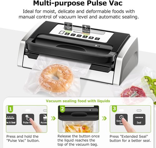 Bonsenkitchen Vacuum Sealer Machine - Powerful Low-Noise Food Sealer with Built-In Cutter & Bag Storage
