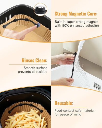 Air Fryer Magnets | 4Pcs Non-Segmented Silicone Buckle Accessories for Safe Parchment Paper Use