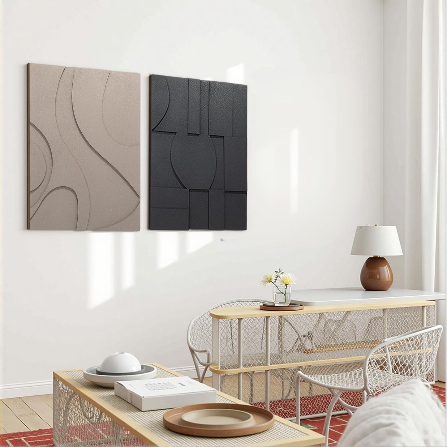 OIUYTOH 3D Textured Abstract Wall Art - Modern Black and Beige Geometric Design | 24x36 In for Living Room, Bedroom, Office