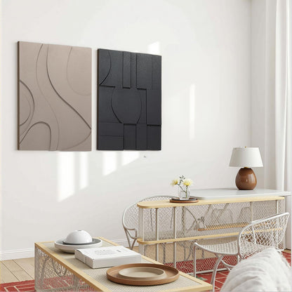 OIUYTOH 3D Textured Abstract Wall Art - Modern Black and Beige Geometric Design | 24x36 In for Living Room, Bedroom, Office