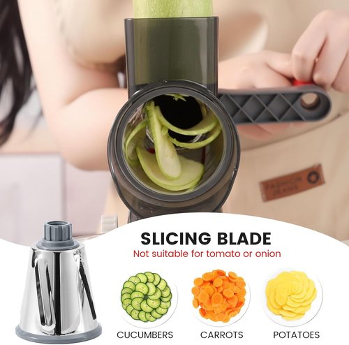HANSGO Rotary Cheese Grater - Hand Crank Shredder with 3 Metal Blades & Non-Slip Base | Kitchen Gadget for Cheese & Veggies