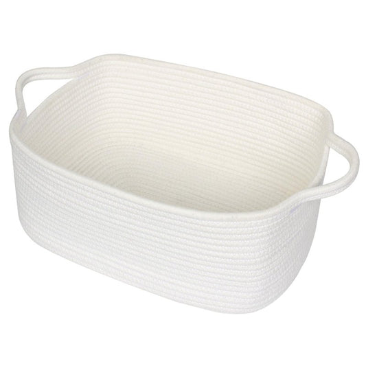 WILLITAT Cute White Woven Basket, Empty Gift Basket for Christmas, Thanksgiving, Easter, Birthday, Cotton Rope Storage Bin with Handle for Gifts, Toy, Blanket, Cat Dog Toy Box, Baby Nursery Organizer