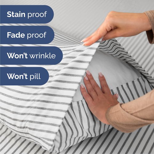 Cal King Size 4 Piece Sheet Set - Comfy Breathable & Cooling Bed Sheets Set - Hotel Luxury Bedding for Women, Men, Kids, Teens, Boys & Girls - Deep Pockets & Wrinkle Free - Oeko-Tex - Grey Stripes 2