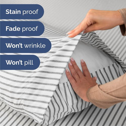 Cal King Size 4 Piece Sheet Set - Comfy Breathable & Cooling Bed Sheets Set - Hotel Luxury Bedding for Women, Men, Kids, Teens, Boys & Girls - Deep Pockets & Wrinkle Free - Oeko-Tex - Grey Stripes 2