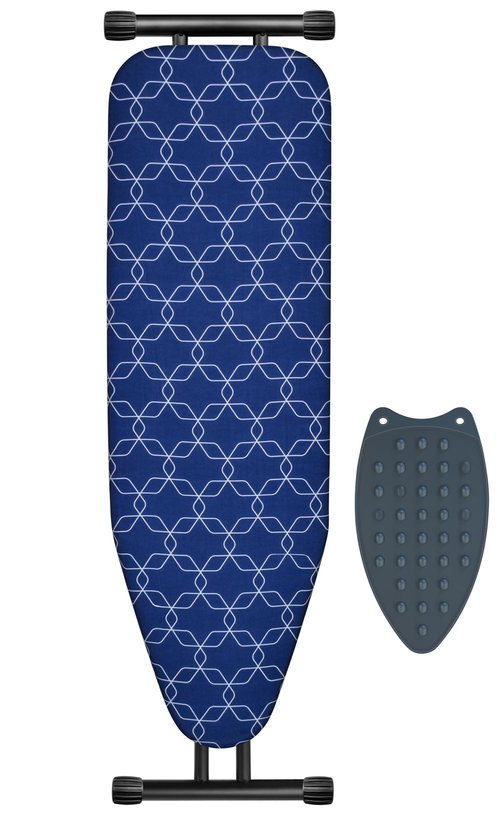 Deegureet Classic Ironing Board, Compact and Space Saver,Size 43 x 13 Ironing Board, Extra Wide Ironing Area with Extra Thick Heavy Duty Padded, Stable Structure,Easy to Fold Blue Geometry