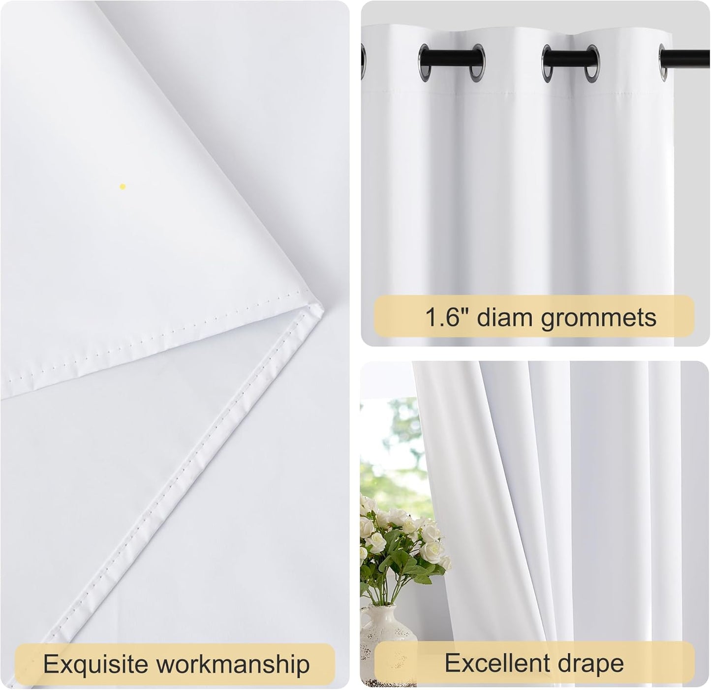 NICETOWN 100% Blackout Window Curtain Panels - Thermal Insulated Drapes, Snow White, 84" Length, Set of 2