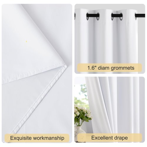 NICETOWN 100% Blackout Window Curtain Panels 90 inch Length for Living Room, Set of 2, Snow White, 55 inches Wide, Thermal Insulated Extra Long Drapes for Patio Sliding Door