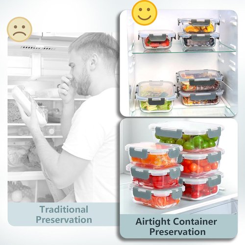 Glass Food Storage Container Set by [Brand Name] - 12 Pack Non-Toxic Borosilicate Meal Prep Containers | Microwave, Oven, Freezer Safe (Gray)