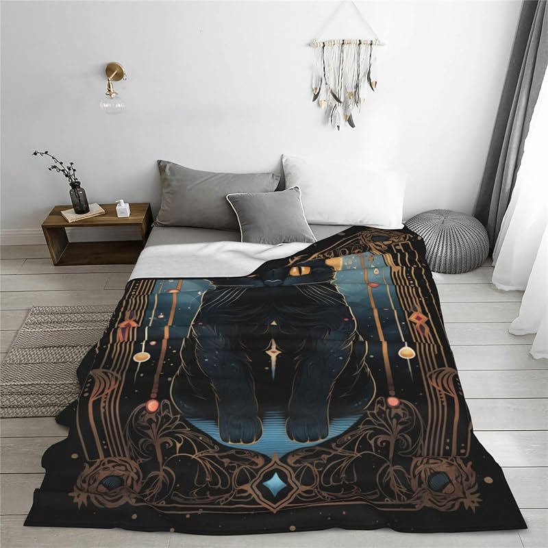 Tarot Card Black Cat Blanket 80x60 - Cozy Flannel Throw for Bed & Sofa
