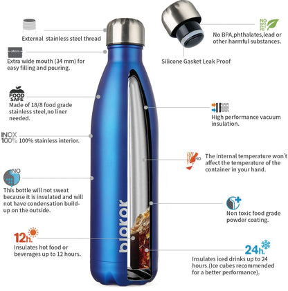 BJPKPK Stainless Steel Water Bottles -25oz/750ml -Insulated Water bottles,Sports water bottles Keep cold for 24 Hours and hot for 12 Hours,BPA Free water bottles-Blue