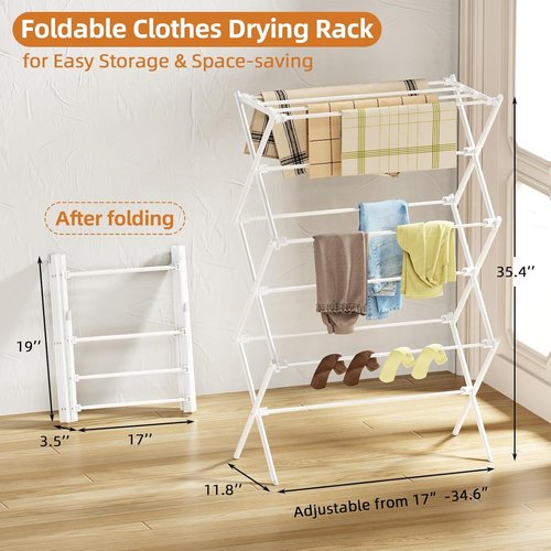 Drying Rack | Skiennix 3-Tier Foldable Clothes Drying Rack - Antirust Design for Indoor & Outdoor Use, White