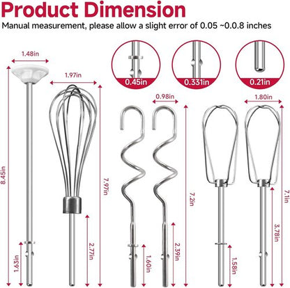 Kitchenaid Hand Mixer Attachments - Stainless Steel Beater Set with Whisk, Mixing Rod & Dough Hook | 6-Piece Set
