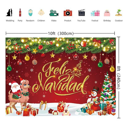 10x8FT Feliz Navidad Christmas Backdrop Banner - CINRAY Vinyl Photo Backdrop